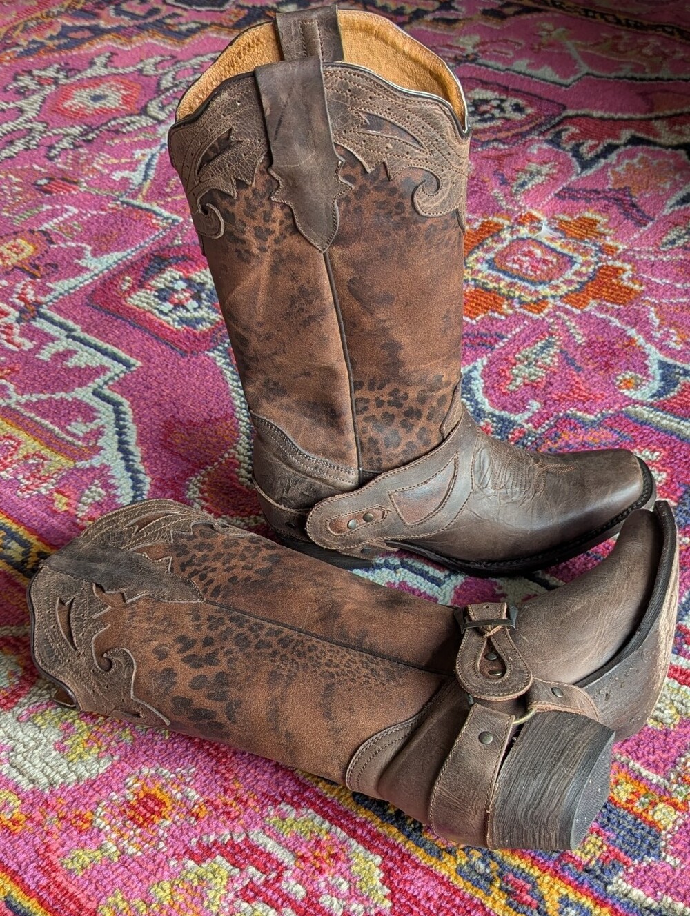Tanner Mark Handcrafted Women's Cowboy Boots Brown And Leopard Print Size 9